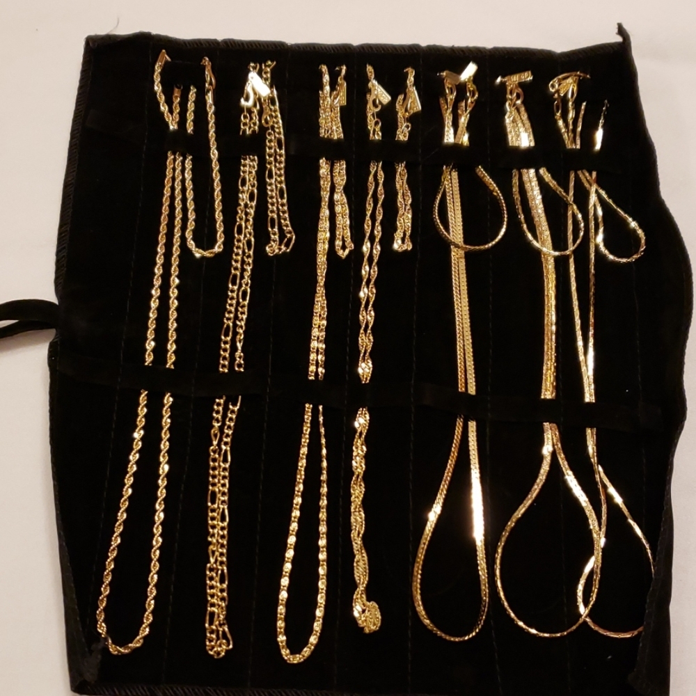 Set of seven gold plated necklaces and bracelets